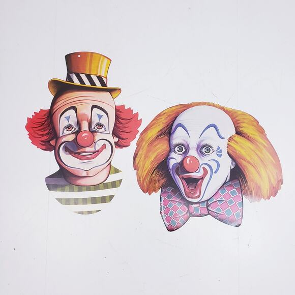1985 Beistle CREEPY Clown Face Cutouts 16" Die Cut Halloween Decoration - Picture 1 of 10